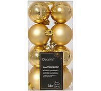 Decoris Christmas Bauble Gold Shatterproof 4 cm diameter Pack of 16