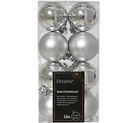 Decoris Christmas Bauble Silver Shatterproof 4 cm diameter Pack of 16