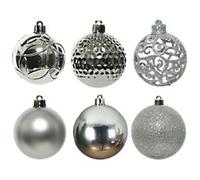 Decoris Christmas Bauble Silver Shatterproof 6 cm diameter Pack of 37