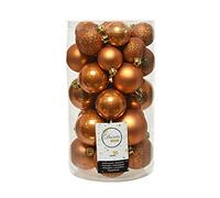 Decoris Christmas Baubles Plastic 4 cm - 6 cm Mix 30 Pieces with Glitter Amber