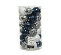 Decoris Christmas Baubles Plastic 6 cm x 37 Ornaments Mix Set Christmas Tree Baubles Shatterproof Blue Silver
