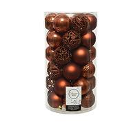 Decoris Christmas Baubles Plastic 6 cm x 37 Ornaments Mix Set Christmas Tree Baubles Shatterproof Terracotta Brown
