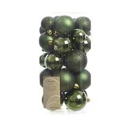 Decoris Kaemingk Christmas Xmas Assorted Shatterproof Baubles, 30 pack - Olive green