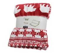 Decoris Nordic Style RED and WHITE Winter Pattern Fleece Throw/Blanket for Bed/Sofa/Outdoors - 170 x130cm