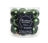 24 Mini Baubles Real Glass Christmas Tree Baubles Pine Green 2.5Cm