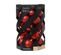 Decoris Shatterproof Red Christmas Baubles, Ornaments in Matte, Shiny & Glitter Finishes, Lightweight Tree Decorations for Holiday & Party Décor (30 Pcs) Mixed Finishes