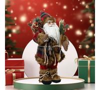 Decoris Traditional Tartan Plush Santa Figurine Standing Father Christmas Decor 30Cm