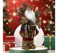 Decoris Traditional Tartan Plush Santa Figurine Standing Father Christmas Decoration 45Cm
