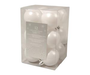 Decoris White Christmas Baubles - Set of 12, 6 cm Diameter, Plastic, Hanging Ornaments, Christmas
