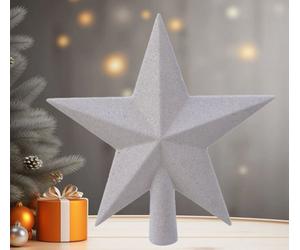 Decoris Winter White Christmas Tree Topper Star White Glitter Tree Decoration 19Cm