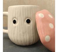 DECORIVA™ Pink Mushroom Handmade Coffee Tea Cup with Polka Dot Lid/Ceramic Mug with Lid 300ml / Microwave Dishwasher Safe/Gift for Home Decor Kitchen