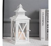DECORKEY Lantern Decorative Indoor & Outdoor, Large Square Hanging Spring Home Decor, Vintage Metal Decorative Candle Lanterns for Outdoor Patio Wedding Party White with Black Brush