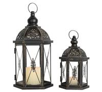 DECORKEY Large & Medium Metal Candle Lanterns, Set of 2 (15''&10'') - Bronze, Powder Coated, Hanging - Indoor & Outdoor, Wedding, Home Decor, Gifts, Seasonal