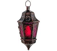 DECORKEY Moroccan Decorations, Lantern Decorative Indoor & Outdoor, 13.6’’ Vintage Decorative Hanging Lantern with Chain for Home Porch Patio Decor, Metal Ramadan Christmas Candle Holders(Plum Red)