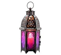 DECORKEY Ramadan Decorations Indoor, Purple Decorative Candle Lantern for Halloween Light Decor, 12.8’’ Moroccan Metal Hanging&Tabletop Lantern, Ramadan Lantern for Home Outdoor Patio(Purple)