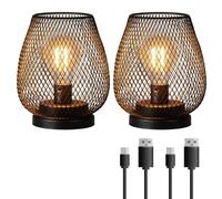 DECORKEY Set of 2 Rechargeable Lamp LED Table Lantern, Brown Metal Cage Cordless Lamps with LED Bulb，Vintage Decorative Outdoor Lantern for Weddings, Parties, Patio, Events for Indoors Shelf Decor
