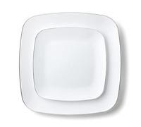 Decorline 32-Piece Reusable Plastic Plates Set for 16 People - Classic Square - White/Silver - Dinner& Dessert Dinner Plates - 2 Sizes (16 x 25 cm & 16 x 18 cm)