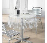 Decorline "Feuille Blanc Printed Crystal Round Tablecloth, White, 140 cm