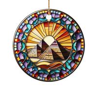 Decorlion Christmas Ornament - Egyptian Pyramids Stained Glass Style Ceramic Ornament, Mystical Ancient Egypt Christmas Tree Decoration, Gift for Travelers, History Lovers, Boho Home Décor