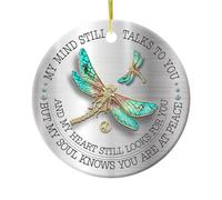 Decorlion Christmas Ornament - “My Mind Still Talks to You” Dragonfly Memorial Ceramic Ornament,Remembrance Ceramic Tree Decor, Sympathy Gift for Loss of Loved One, in Loving Memory Keepsake