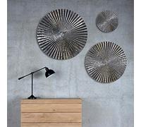 Decorlives Round Sunburst Metal Wall Decor | Modern Hanging Metal Wall Art Sculpture for Living Room Bedroom Home Office (Silver Glossy | Set 3 - Large(24") + 1 Medium(18") + 1 Small(9") Circles)