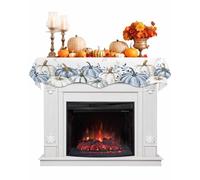 DecorLovee Blue Fall Mantle Scarf 60x17 Inch, Fireplace Thanksgiving Decorations Cover Runner, Eucalyptus Leaves Thanksgiving Pumpkins Fall Mantel Decorations Holiday Mantel Scarves