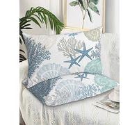 DecorLovee Coastal King Pillow Cases Set of 2 - Microfiber Bed Throw Pillow Covers, Blue Teal Coral Summer Beach Nautical Starfish Decorative Lumbar Pillow Cover with Envelope Closure for Sofa/Travel