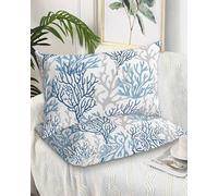 DecorLovee Navy Blue Coral Coastal Pillow Cases Standard Size Set of 2, Summer Beach Microfiber Bed Throw Pillow Covers, Seaside Nautical Lumbar Pillow Cover with Envelope Closure for Sofa 20"x26"