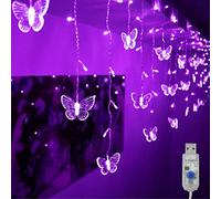 Decorman Butterfly Curtain Lights, 4.9ft 48 LED USB Window Fairy Lights 10 Butterflies 8 Modes Firefly Twinkle String Lights for Room Bedroom Wall Ceiling Party Wedding Christmas (Purple)