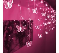 Decorman Butterfly Curtain Lights, 4.9ft 48 LED USB Window Fairy Lights 10 Butterflies 8 Modes Firefly Twinkle String Lights for Room Bedroom Wall Ceiling Party Wedding Christmas (Pink)