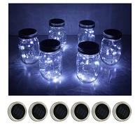 Decorman Solar Mason Jar Lid Lights, 6 Pack 10 LED Waterproof String Fairy Star Firefly Jar Lids Lights for Patio Garden Yard Lawn Party Wedding Christmas Decoration(Jars & Hangers Not Included)