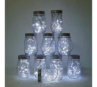 Decorman Solar Mason Jar Lights, 10 Pack 30 LED Fairy Star Firefly String Lids Lights with 10 Hangers for Patio Yard Garden Party Wedding Christmas Decoration(Jars Not Included) (10 Pack, Cool White)