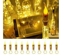 Decorman Wine Bottle Cork Lights with Candle Flame 10 Packs 20 LED Warm White Battery Operated Copper Wire String Lights Mini Starry Fairy Lights for Party, Wedding, Christmas, Halloween (Warm White)