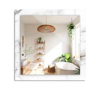 Decormat 60x60cm/23.6x23.6in Printed mirror Mirror Rectangular mirror Mirror for living room and bedroom Mirror for hanging - White marble pattern