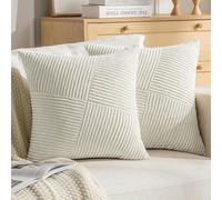 DecorMommt Sofa Cushion Covers 40 x 40 cm Cream Corduroy Stripes Soft Cushion Covers for Sofa Home Decor Set of 2 Framework Pillowcases Sofa Cushions for Living Room Bedroom Sofa