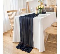 DecorMommt Table Runner Navy Blue Wedding Table Runner Chiffon Decorative Fabric Tablecloth Autumn Decoration Boho Table Runner for Communions Weddings Christenings Birthday Dining Room Party 77 x 300