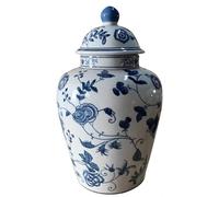 DECORN 13.8" Blue and White Porcelain Ginger Jar w/Lid Classic Ceramic Temple Jar Home Decor Urn Chinoiserie Flower Vases Kitchen Storage Containers,N