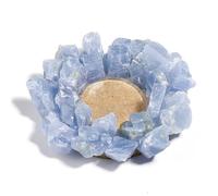 DECORN 3.5" Decorative Stone Tea Lights Candle Holder Round Healing Crystal Candlestick Holders Rough Stone Candle Stick Holder for Reiki Home Decor Gemstone Witchcraft,Blue Calcite