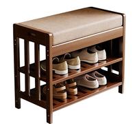 DECORN Bamboo Shoe Bench, 3-Tier Storage Bench for Entryway Shoe Bench Rack, End of Bed Bench with Cushion, Bench for Hallway, Living Room,19.7" L