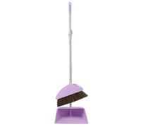 DECORN Broom with Dustpan Set Stiff Bristles Broom & Upright Stand Up Dust pan with Comb Teeth Space-Saving Cleaning Combo for Home Office Lobby