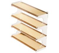 DECORN Coffee Mug Display Racks 4 Tier Rattan-look Station Holder Countertop Acrylic Kitchen Storage & Organisation for Tea Coffee Bar Accessories, Cup Display Shelf,Walnut,49cm/19.3" L