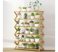 DECORN Foldable Plant Stand | Bamboo Display Shelf for Multiple Plants | Flower Pot Holder for Living Room, Patio, Balcony, Free Installation, Natural,6 Tiers 80cm