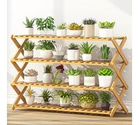 DECORN Foldable Plant Stand | Bamboo Display Shelf for Multiple Plants | Flower Pot Holder for Living Room, Patio, Balcony, Free Installation, Natural,3 Tiers 100cm