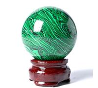 DECORN Green Malachite Crystal Sphere Healing Gemstone Ball Sculpture Figurine with Wooden Stand for Witchcraft Divination Meditation Feng Shui Home Decoration,50~60mm