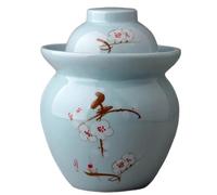 DECORN Hand-Painted Traditional Chinese Porcelain Pickle Jar, Ceramic Fermentation Crock Pickling Pot, Fermenting Jar with Water Seal Airlock Lid, Stoneware Fermenter for Kimchi Saue,B,1.5kg
