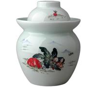 DECORN Hand-Painted Traditional Chinese Porcelain Pickle Jar, Ceramic Fermentation Crock Pickling Pot, Fermenting Jar with Water Seal Airlock Lid, Stoneware Fermenter for Kimchi Saue,A,1.5kg