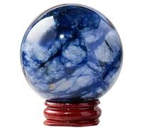 DECORN Natural Healing Crystal Ball Blue and White Gemstone Sphere on Wooden Display Stand for Reiki, Meditation, Wicca, FengShui Home Decorative,45~50mm