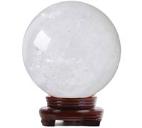 DECORN Natural Healing Crystal Ball White Calcite Gemstone Round Sphere Specimen with Wooden Stand for Reiki, Meditation, Divination, Home and Office Desk Decor,Diameter 5.9"
