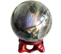 DECORN Natural Labradorite Flashy Crystal Sphere Ball with Wooden Stand - Home Decoration Feng Shui Energy Healing Gemstone Crystal Gift,50mm