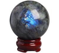 DECORN Natural Labradorite Flashy Crystal Sphere Moonstone Ball with Wooden Stand Feng Shui Home Decoration Energy Healing Gemstone Crystal Gift,50mm